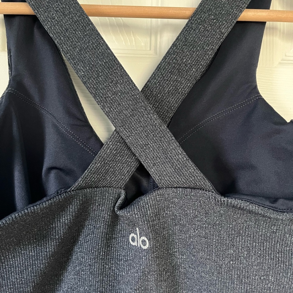 ALO Yoga Ribbed Heather Blue Crossback Tank Top